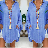 Women's Casual Long Sleeve Cotton And Linen Button Down Tunic Tops