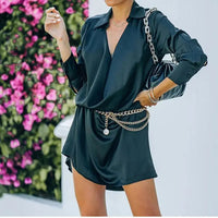 Women's Casual Long Sleeve Cowl Neck Tunic Dress