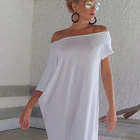 Women's Casual Off The Shoulder Asymmetrical Sleeve Maxi Dress