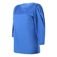 Women's Casual Puff Sleeve Round Neck Solid Blouses