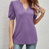 Women's Casual Short Sleeve Notch Neck Solid Blouses