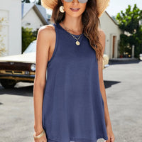 Women's Casual Sleeveless Round Neck Solid Tank Tops