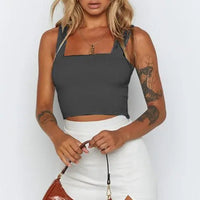 Women's Casual Sleeveless Square Neck Workout Tank Crop Tops