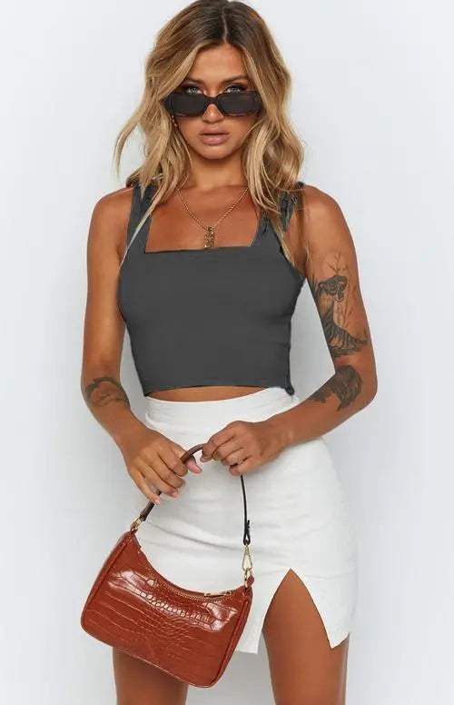 Women's Casual Sleeveless Square Neck Workout Tank Crop Tops