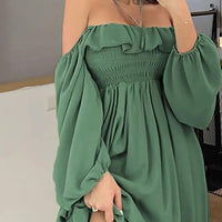 Women's Chiffon One-Shoulder Sleeve Long Sleeve Dress