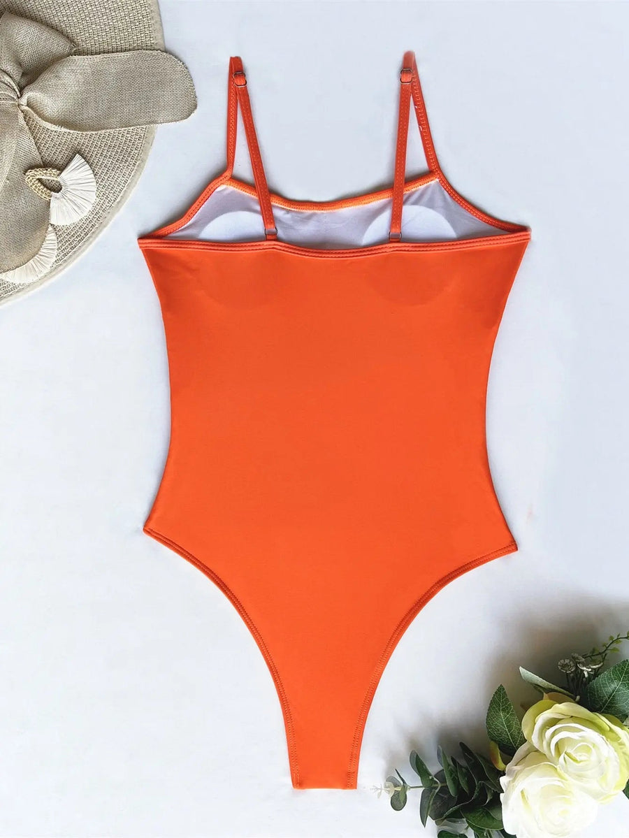 Women's Contrast Mesh Adjustable Strap One Piece Swimsuit