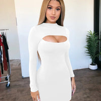 Women's Cut Out Front Long Sleeve Solid Mini Bodycon Dress