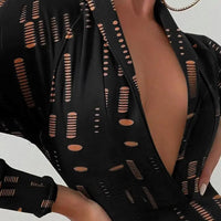 Women's Cut Out Long Sleeve Deep V Neck Mini Bodycon Dress