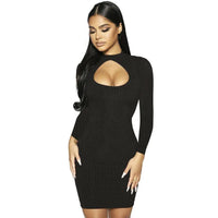 Women's Cut Out Long Sleeves Solid Skinny Knit Dresses
