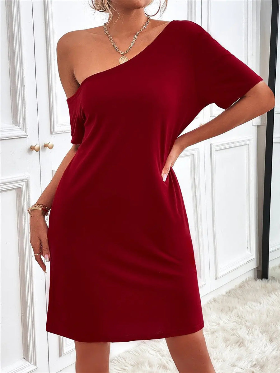 Women's Drop Shoulder Short Sleeve Solid Mini Bodycon Dress