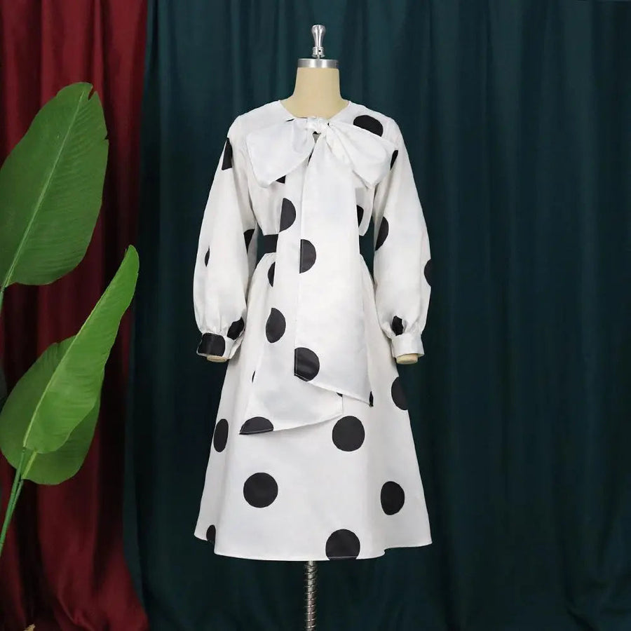 Women's Elegant Bow Neck Polka Dots Dress