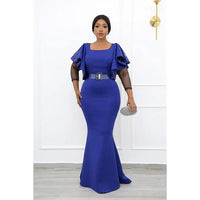 Women's Elegant Flutter Sleeve Rhinestone Formal Maxi Dress