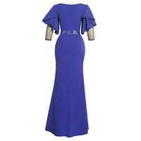 Women's Elegant Flutter Sleeve Rhinestone Formal Maxi Dress