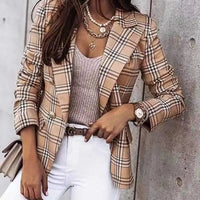 Women's Elegant Plaid Long Sleeve Shawl Collar Blazer