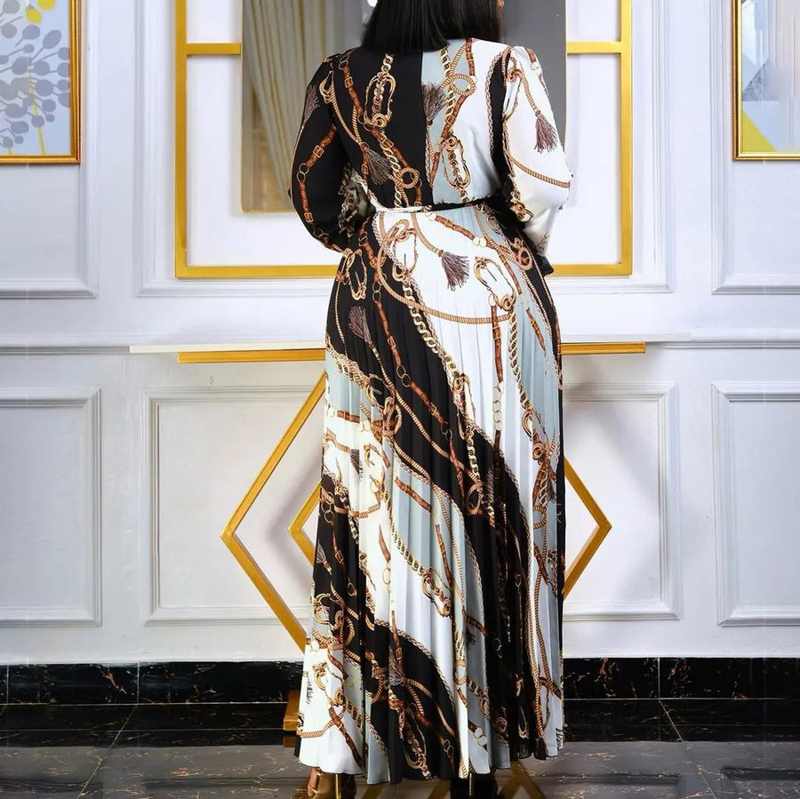 Women's Elegant Printed Pleated Dress