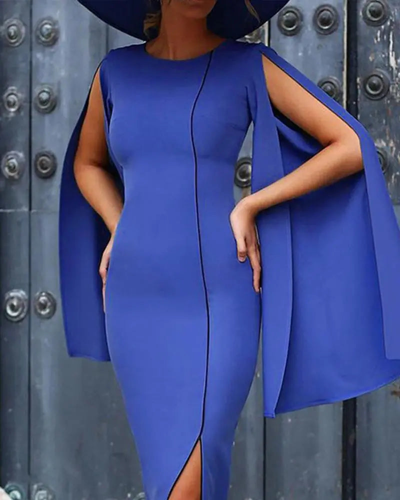 Women's Elegant Split Sleeve Round Neck Solid Mini Pencil Dress