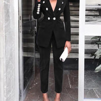 Women's Elegant Two Piece Button Decor Blazer And Pants Suit