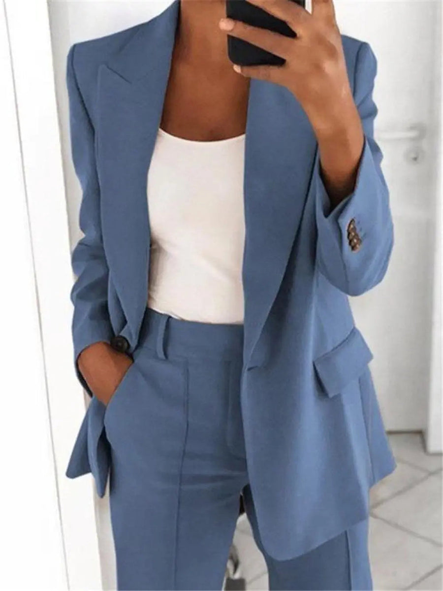 Women's Fashion Shoulder Padded Long Sleeve Solid Blazer