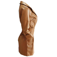 Women's Faux Leather Half Sleeve Shawl Collar Blazer Dress With Belt