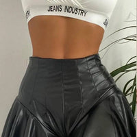 Women's Faux Leather High Waist Ruffle Hem A Line Shorts