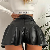 Women's Faux Leather High Waist Ruffle Hem A Line Shorts