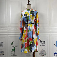 Women's Floral Print Long Sleeve Button Down A Line Midi Dress
