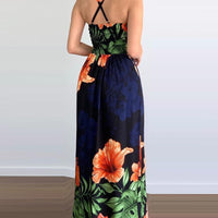 Women's Floral Print Shirred Back Split Hem Maxi Dress