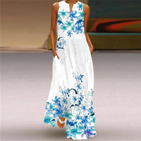 Women's Floral Print Sleeveless Notch Neck Maxi Dress