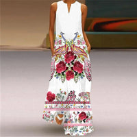 Women's Floral Print Sleeveless Notch Neck Maxi Dress