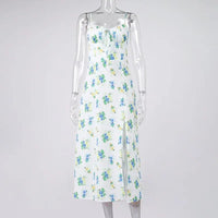 Women's Floral Print Sleeveless Ruched Bust Split Cami Dress