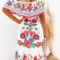 Women's Floral Printed Boat Neck Boho Long Vacation Dresses