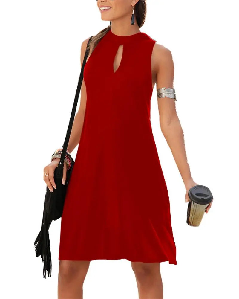 Women's Halter Keyhole Front Solid Color Sleeveless Dress