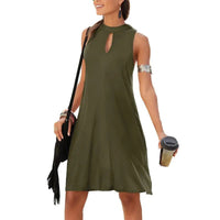 Women's Halter Keyhole Front Solid Color Sleeveless Dress