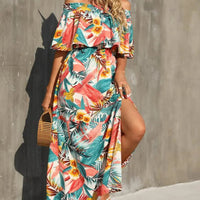 Women's Holiday Boat Neck Print Long Dress