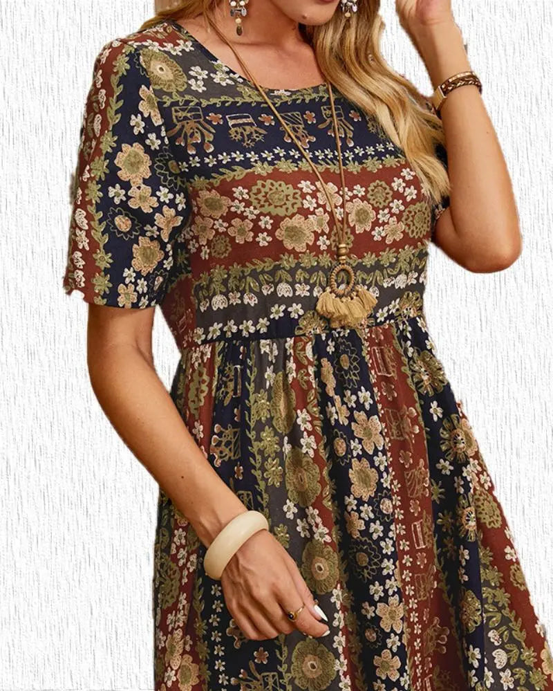 Women's Holiday Print Crew Neck Dress