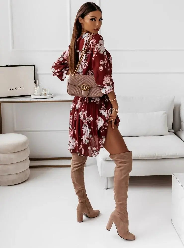 Women's Holiday V-Neck Lace-up Dress