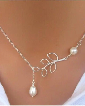 Women's Leaf Pearl Waterdrop Necklace