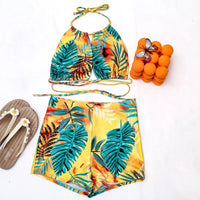 Women's Leaf Print Halter Bikini Top And Boyshorts Two Piece Swimsuit