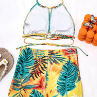 Women's Leaf Print Halter Bikini Top And Boyshorts Two Piece Swimsuit