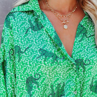 Women's Leopard Print Batwing Long Sleeve Button Down Shirts