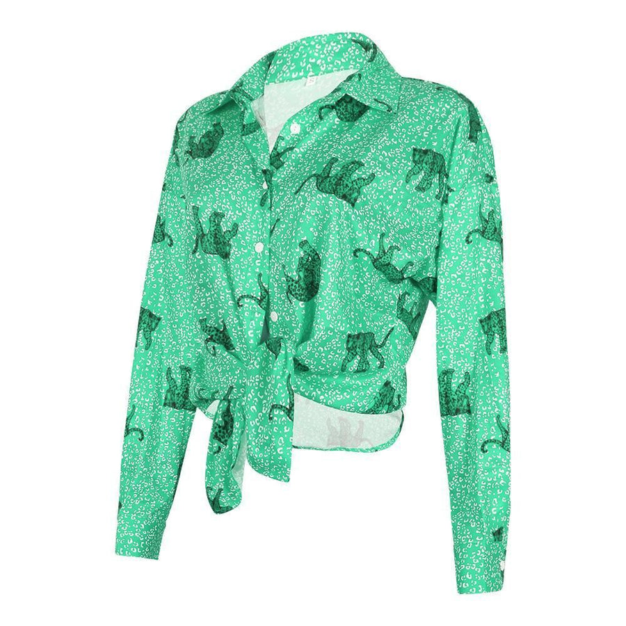 Women's Leopard Print Batwing Long Sleeve Button Down Shirts