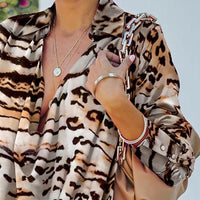 Women's Leopard Print Cowl Neck Lapel Shirt Dress