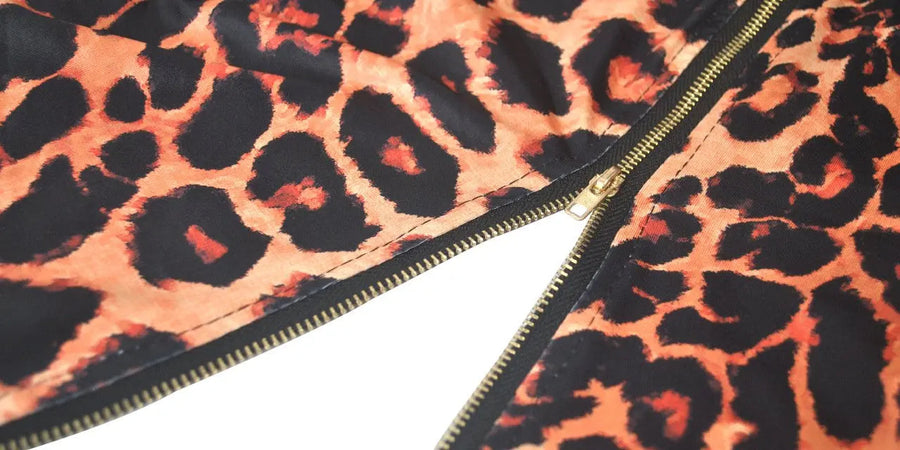 Women's Leopard Print Sleeveless Double Zipper Up Split Maxi Dress