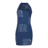 Women's Letter Print Sleeveless Keyhole Halter Neck Mini Dress