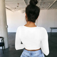 Women's Long Sleeve Square Neck Solid Crop Tops