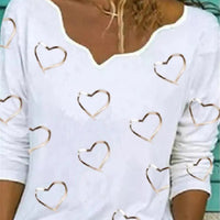 Women's Long Sleeves Heart Printed T-shirt Casual Tops