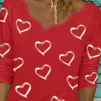 Women's Long Sleeves Heart Printed T-shirt Casual Tops