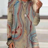 Women's Long Sleeves Tops Tie Dye Cotton Blends Hippie Mid-long T-shirt