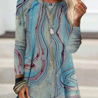 Women's Long Sleeves Tops Tie Dye Cotton Blends Hippie Mid-long T-shirt