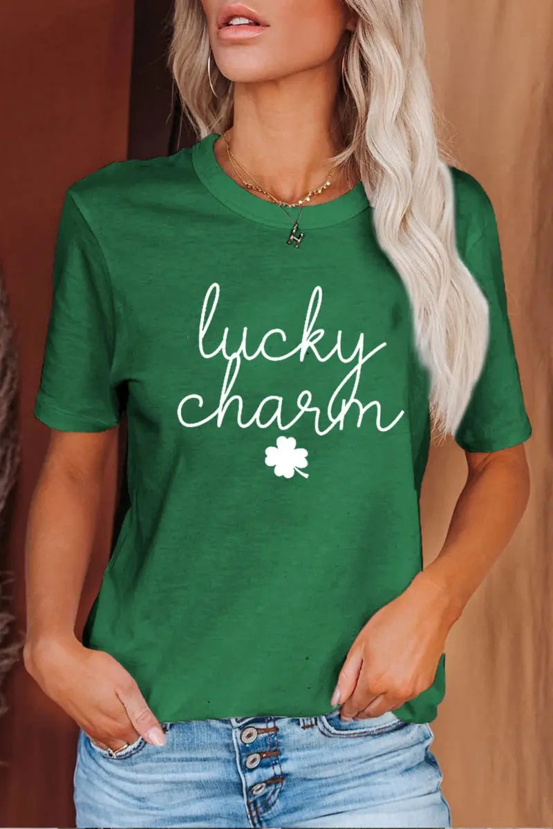 Women's Lucky Clover Print Casual T-Shirt